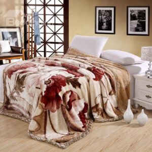Muted Camel Colored Flowers Printing Skin Care Raschel Blanket