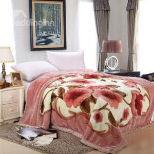Graceful Floral Printing Skin-care Raschel Blanket for Winter