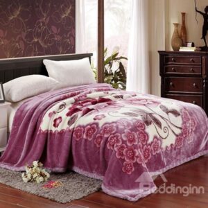 Light Purple Small Flowers Printing Raschel Blanket
