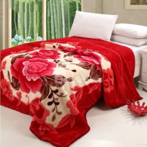 Beautiful Red Flowers Top Class Raschel Blanket