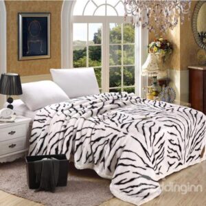 Stylish Zebra-stripe Design White Warm Raschel Blanket