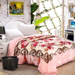 High Grade Pretty Pink Lily Print Raschel Blanket