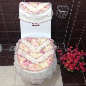 Pastoral Style Little Flower Print Cloth and Lace 3 Pieces Toilet Seat Cover Set