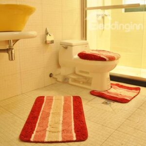 Classical Concise Style Colorful Stripes 4 Pieces Toilet Seat Cover Set