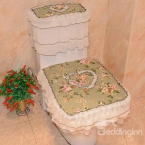 Fresh Pastoral Style Squarish Fit 3 Pieces Toilet Seat Cover Set