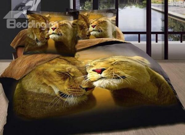 3D Lions Print 100% Cotton Duvet Cover