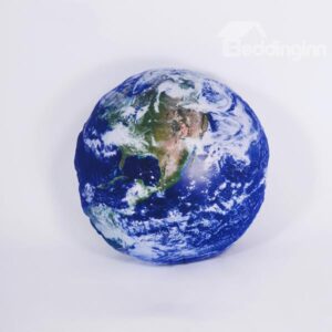 Vivid Blue Earth Printing Round Plush Throw Pillow
