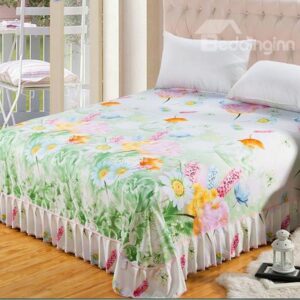Fresh White Daisy Printing Cotton Bed Skirt