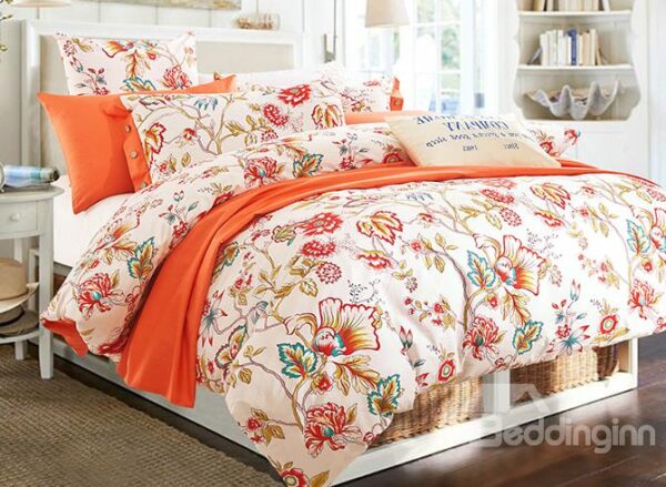 American Pastoral Style Bright Flowers Printing 4-Piece Cotton Duvet Cover Sets