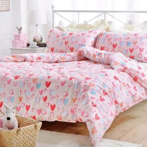 Lovely Pink Heart Shape Pattern Cotton Kids 4-Piece Duvet Cover Sets