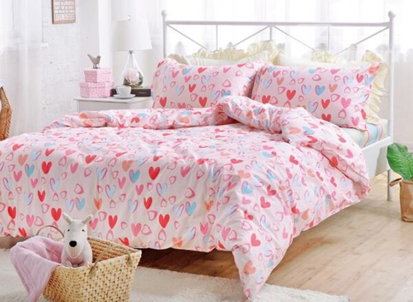 Lovely Pink Heart Shape Pattern Cotton Kids 4-Piece Duvet Cover Sets