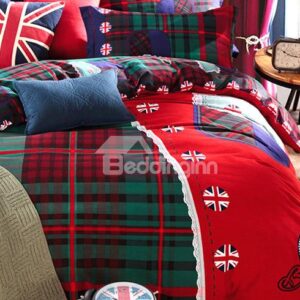 Unique Plaid Pattern and Color Block Design Kids 3-Piece Duvet Cover Sets