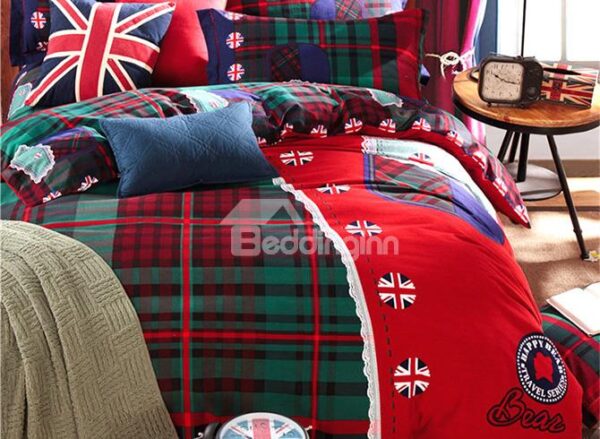 Unique Plaid Pattern and Color Block Design Kids 3-Piece Duvet Cover Sets
