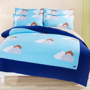 Clear Blue Sky and Clouds Print Kids 3-Piece Duvet Cover Sets