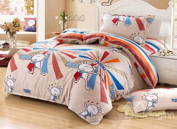 Lovely Rabbit Pattern Purified Cotton Kids 3-Piece Duvet Cover Sets