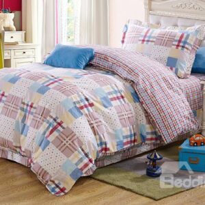 Energetic Plaid Pattern Kids 100% Cotton 3-Piece Duvet Cover Sets