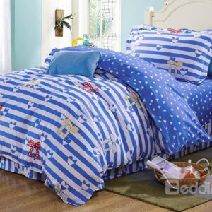 Stripes and Bowknot Pattern Kids 100% Cotton 3-Piece Duvet Cover Sets