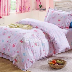 Cute Rabbit and Letter Pattern Kids 100% Cotton 3-Piece Duvet Cover Sets