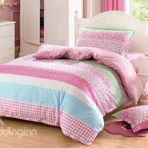 Stripes and Polka Dots Pattern Purified Cotton Kids 3-Piece Duvet Cover Sets
