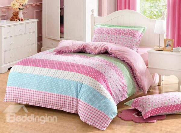 Stripes and Polka Dots Pattern Purified Cotton Kids 3-Piece Duvet Cover Sets