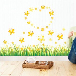 Green Grass and Butterfly Skirting Line Removable Wall Sticker