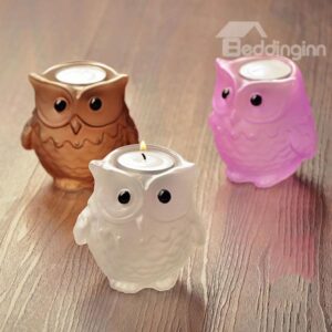 Creative Cute Owl Design Glass Candle Holder