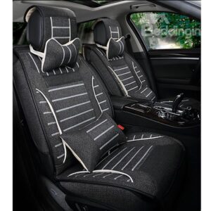 Concise and Durable Linen Material Stripe Patterned Universal Fit Car Seat Cover