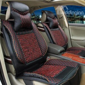 Premium Quality Exquisite PU Leather Wooden Beads Universal Fit Car Seat Cover