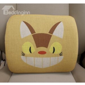 Concise and Creative Linen Material Giggling Kitten Lumbar Support Car Pillow