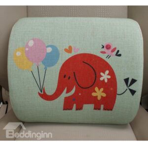 Concise and Funny Linen Material Cheerful Elephant Lumbar Support Car Pillow