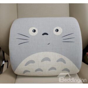 Concise and Creative Linen Material Grey Kitten Face Lumbar Support Car Pillow