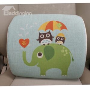 Concise and Funny Linen Material Owl Elephant Lumbar Support Car Pillow