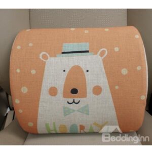Concise and Styling Linen Material Cute Bear Lumbar Support Car Pillow