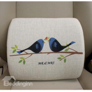 Concise and Creative Linen Material Singing Birds Lumbar Support Car Pillow