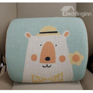 Concise and Creative Linen Material Floral Bear Lumbar Support Car Pillow