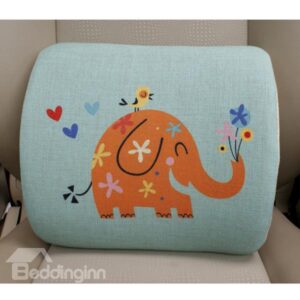 Concise and Funny Linen Material Smiling Elephant Lumbar Support Car Pillow