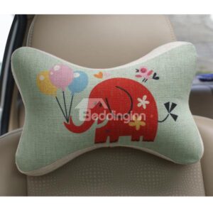 Concise and Funny Linen Material Cheerful Elephant Car Neckrest Pillow
