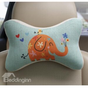 Concise and Funny Linen Material Smiling Elephant Car Neckrest Pillow
