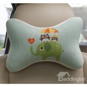Concise and Funny Linen Material Owl Elephant Car Neckrest Pillow