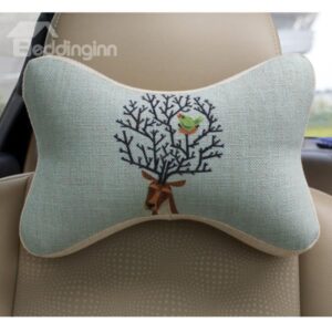 Concise and Styling Linen Material Bird Buckhorn Car Neckrest Pillow
