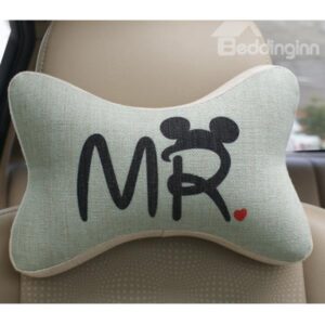 Concise and Styling Linen Material MR Letter Car Neckrest Pillow