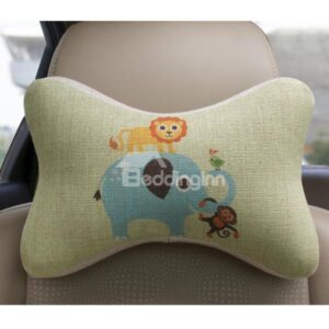 Concise and Styling Linen Material Lion Elephant Car Neckrest Pillow
