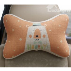 Concise and Styling Linen Material Cute Bear Car Neckrest Pillow