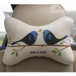 Concise and Creative Linen Material Singing Birds Car Neckrest Pillow