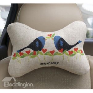 Concise and Creative Linen Material Floral Birds Car Neckrest Pillow