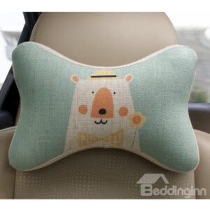 Concise and Creative Linen Material Floral Bear Car Neckrest Pillow