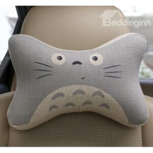 Concise and Creative Linen Material Grey Kitten Face Car Neckrest Pillow