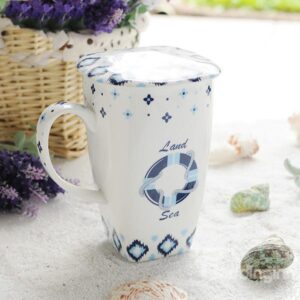 Wonderful Seafaring Theme Life Buoy Pattern Ceramic Tall Coffee Mug