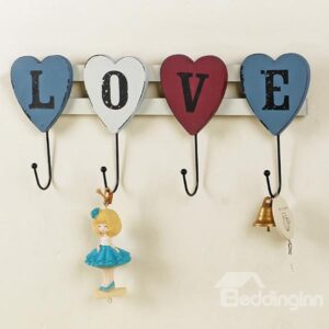 Romantic Love in Capital Wooden 4-Hook Wall Hook