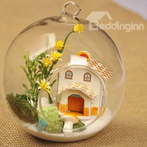 Wonderful DIY Glass Ball Miniature Dollhouse Yellow Desktop Decoration